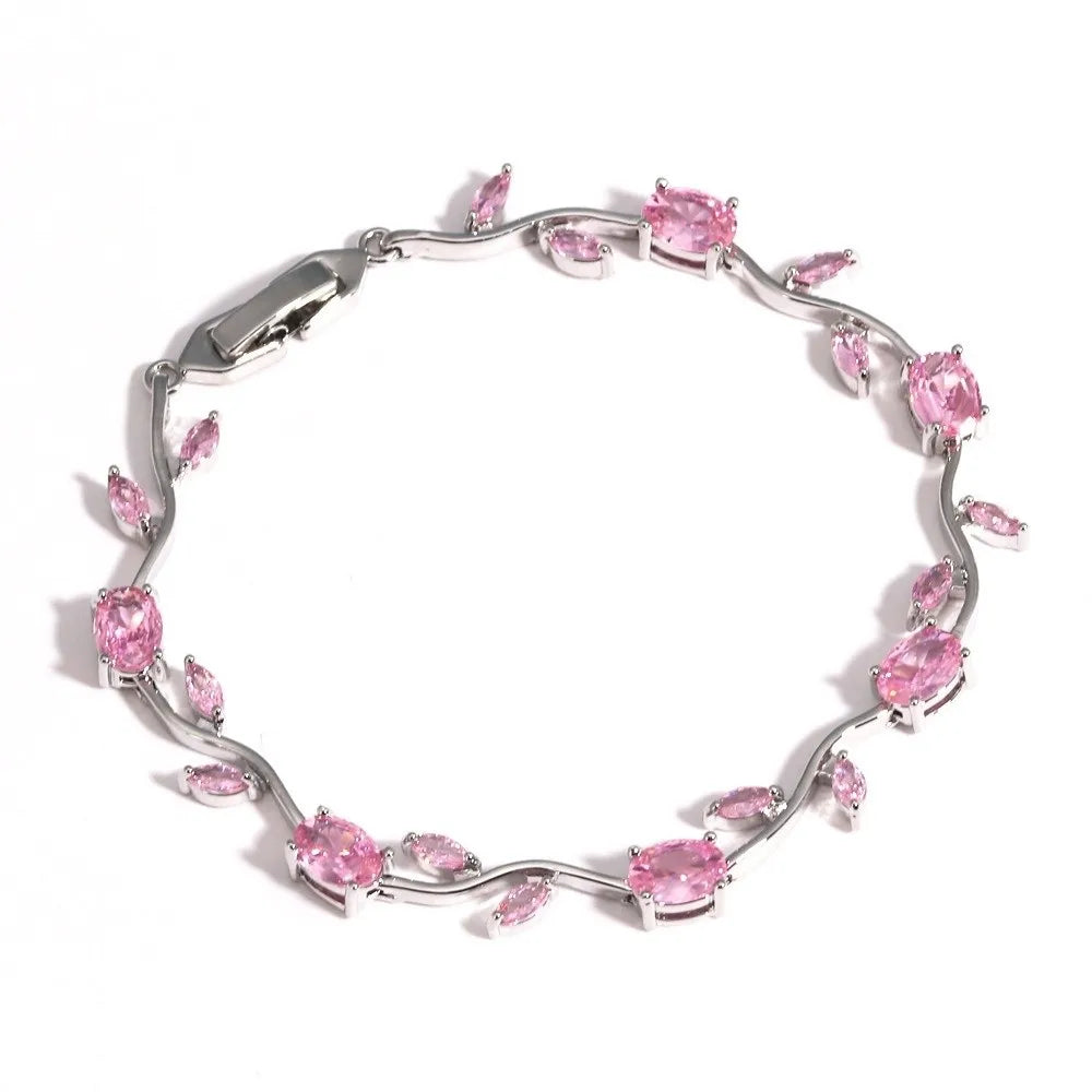 Copper Stones Cubic Zirconia Bracelet Crystal Leaf