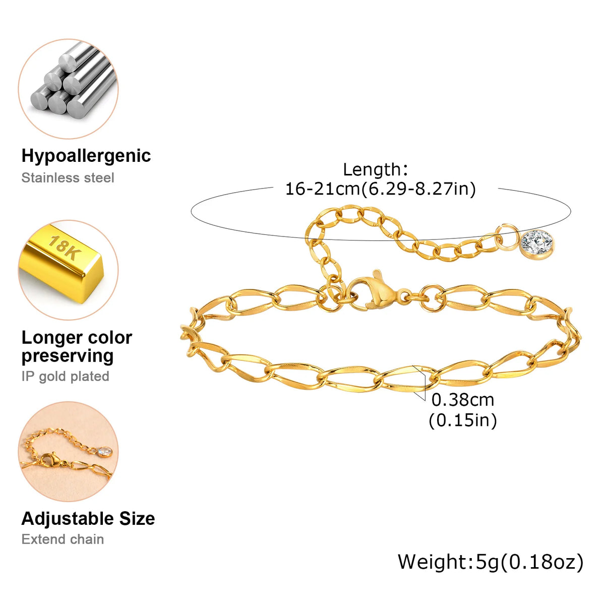 18K Gold Plated Stackable Bracelet