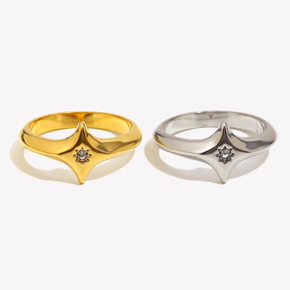 Four-pointed Star Zircon Ring