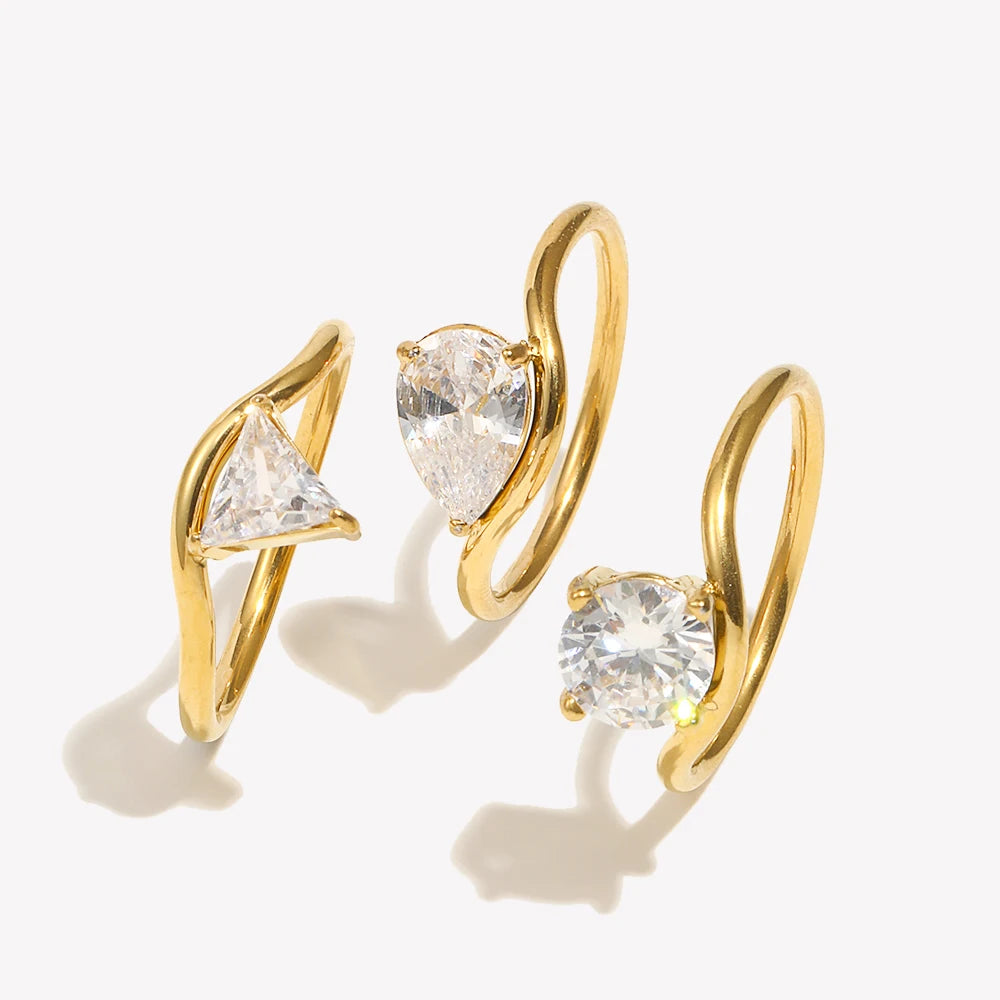 Wave Drop Round Zircon Ring