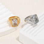 Deep-patterned Square Zircon Ring