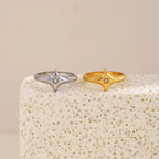 Four-pointed Star Zircon Ring