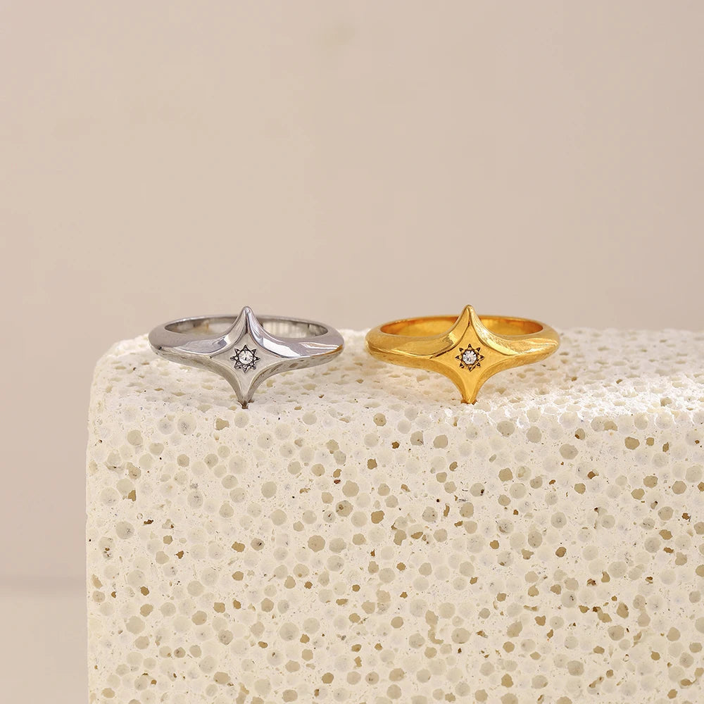 Four-pointed Star Zircon Ring