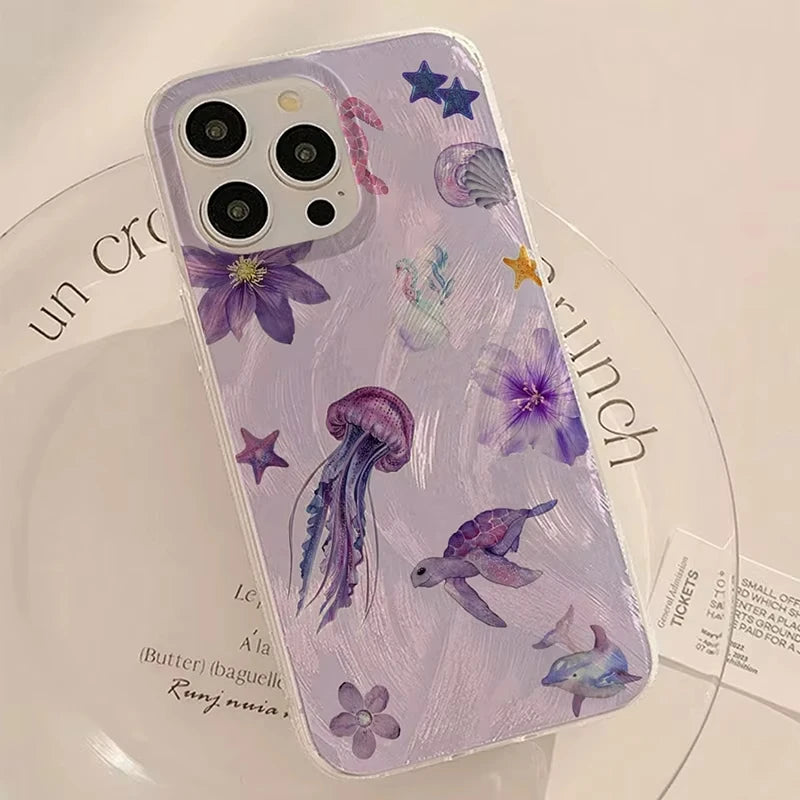 Ocean Purple Jellyfish & Starfish Pattern Phone Case For Samsung
