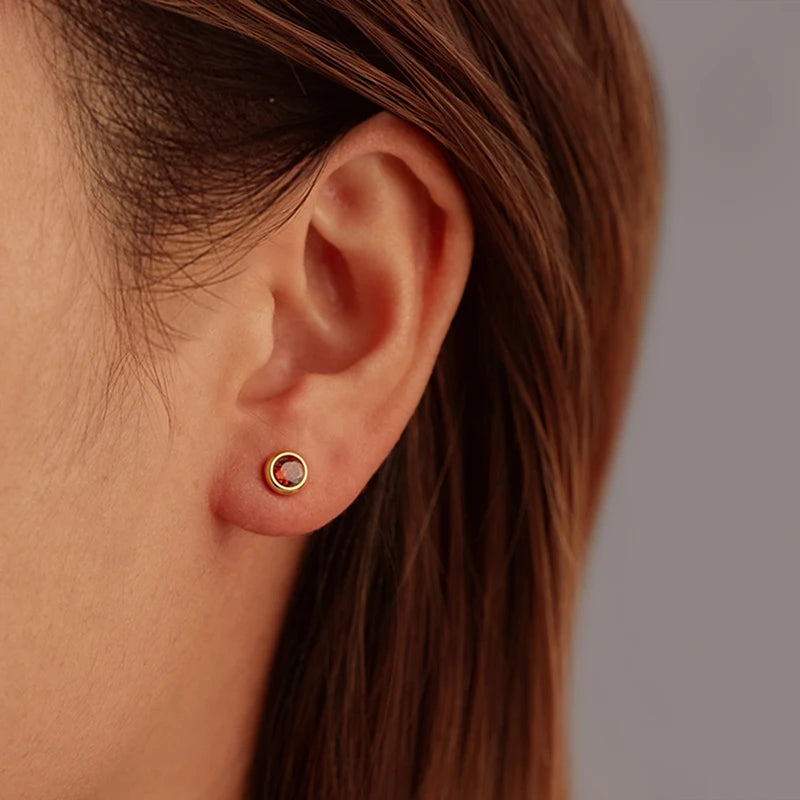 Needle Zircon Round Earrings