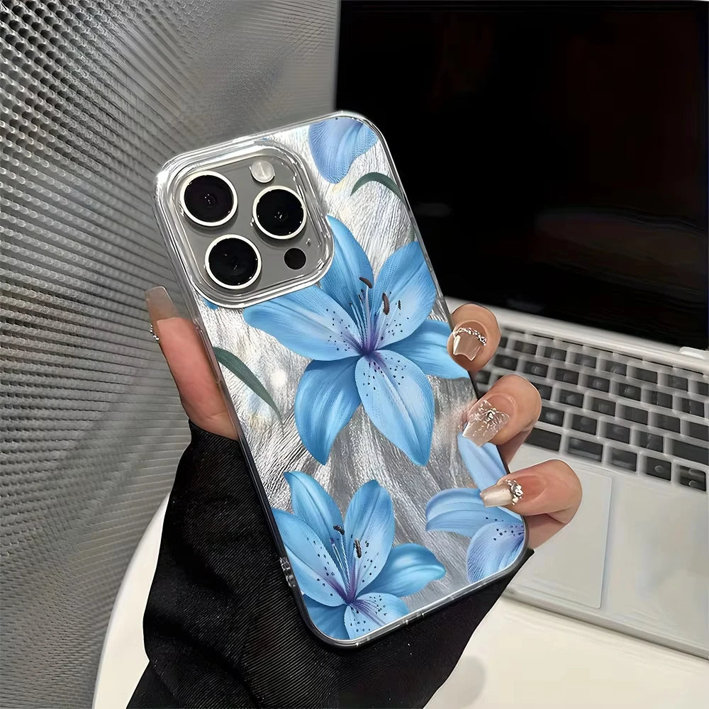 Blue Lily Floral Pattern Phone Case For Samsung