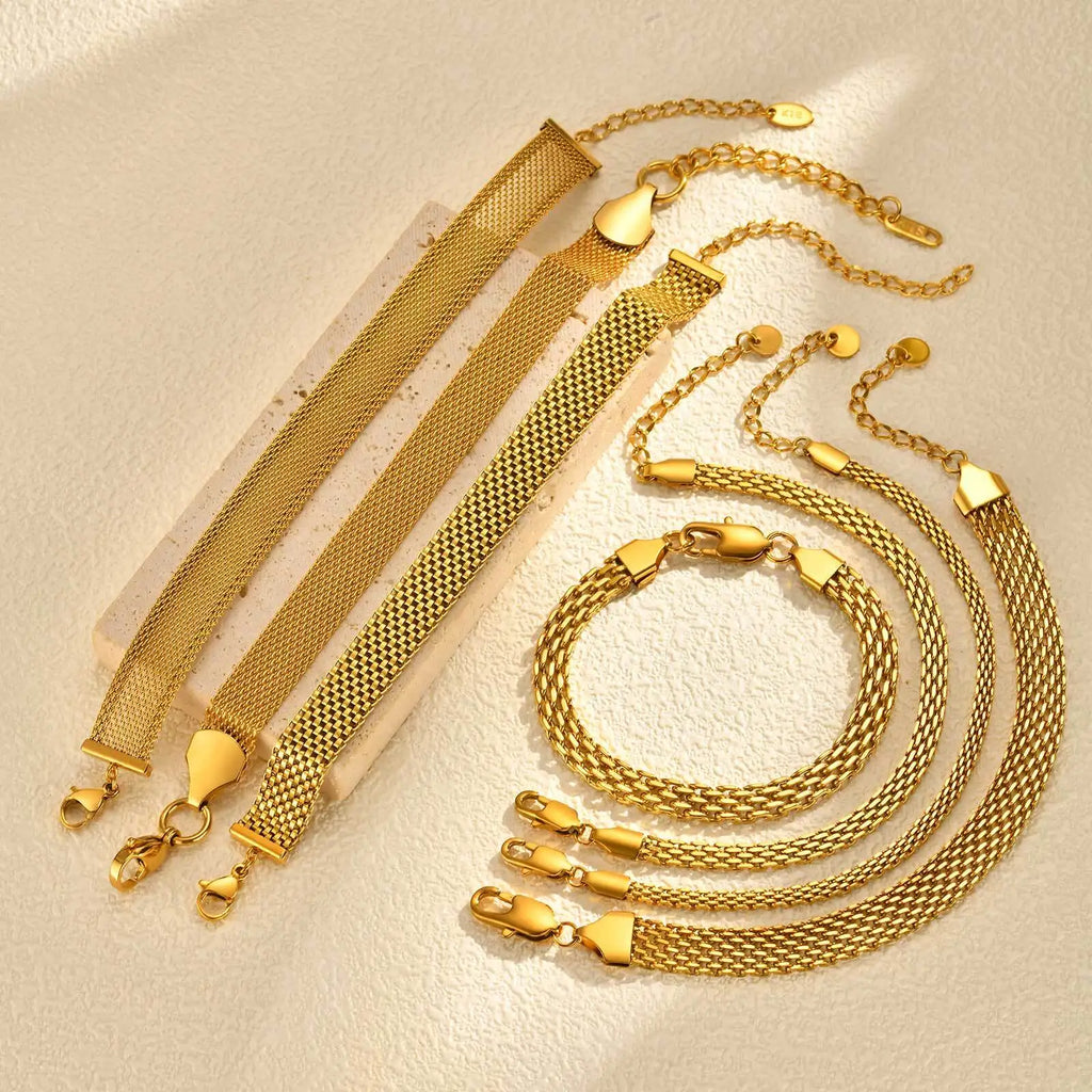 18K Gold-Plated Stainless Steel Weaving Mesh Chain Bracelet