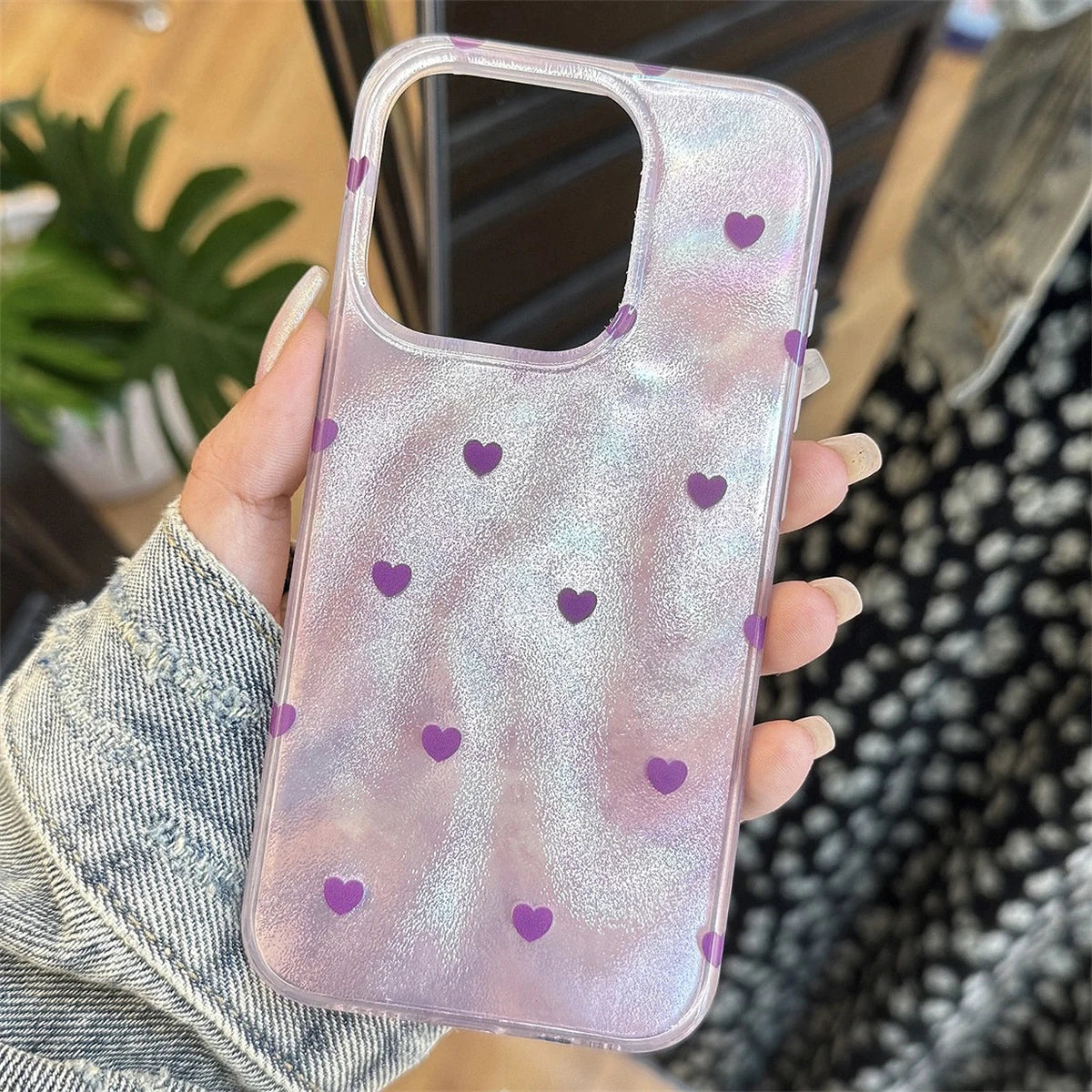 Aesthetics Cute Love Heart Laser Glitter Phone Case