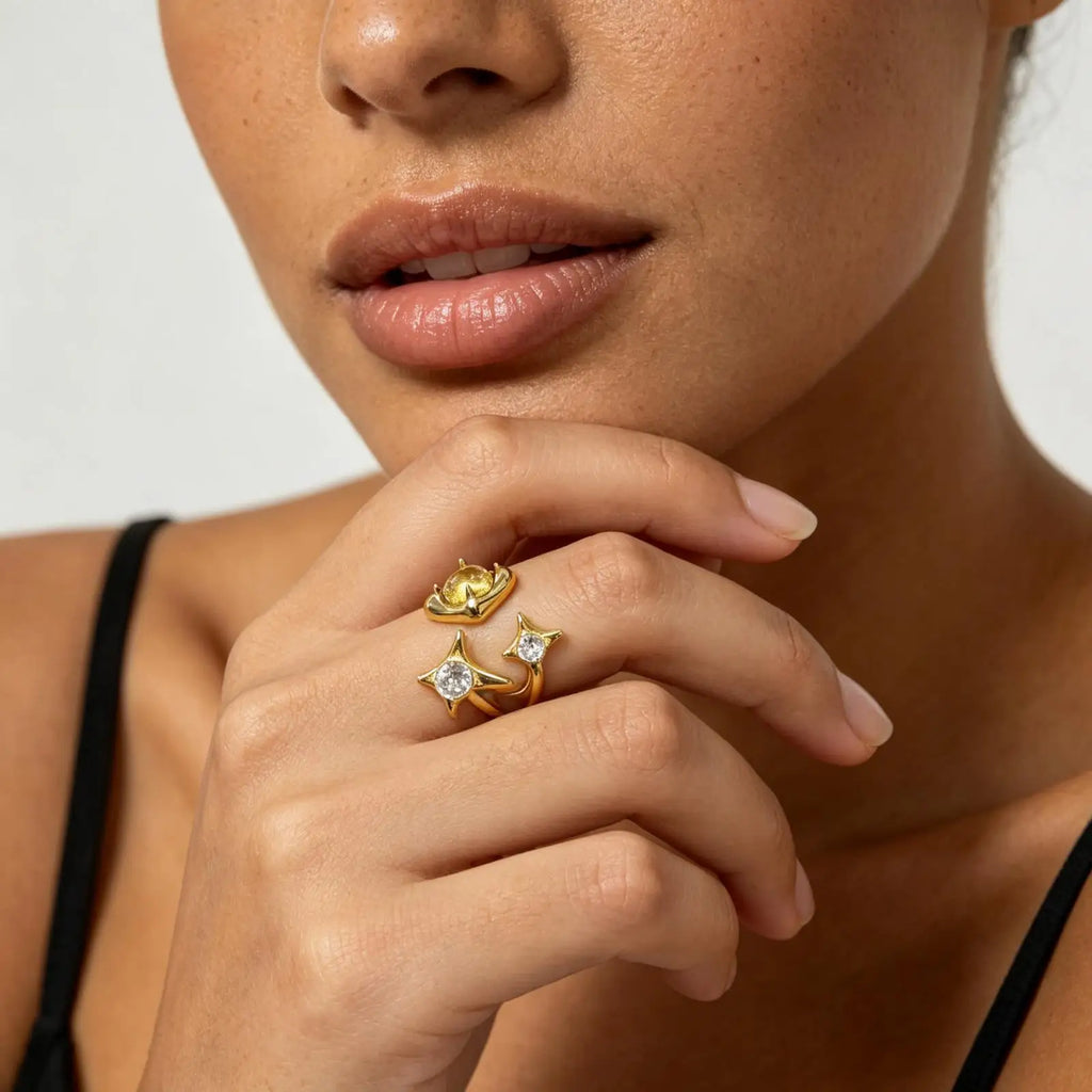 Two-color Star Shaped Zircon Ring
