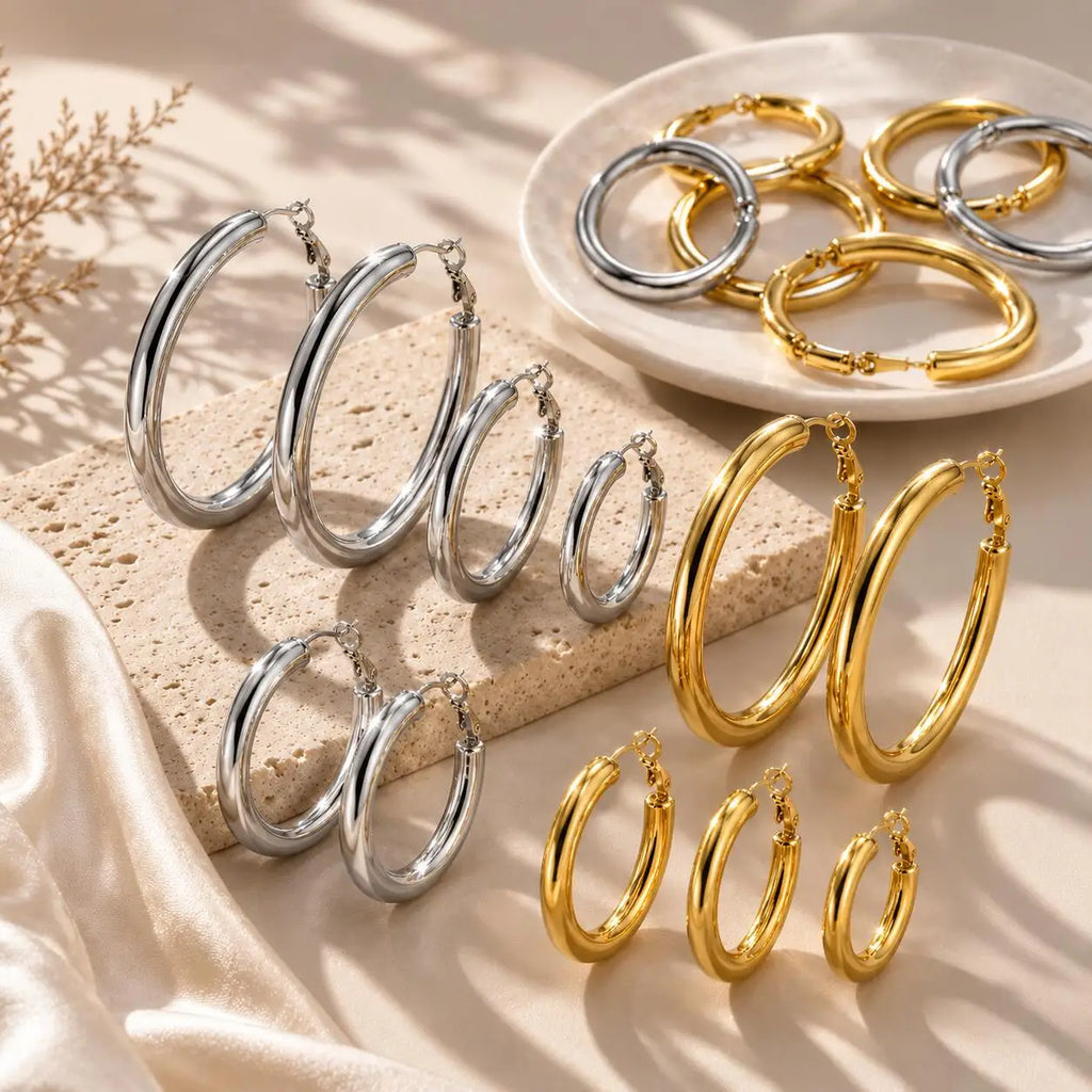 18k Gold Plated Stainless Steel Circle Hoop Earrings